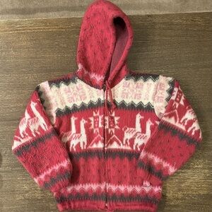 Vintage Tejidos Ruminahui Alpaca Wool Jacket Girls Sz 4 zip up hoodie pink
